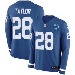 Nike Colts 28 Jonathan Taylor Royal Blue Team Color Men Stitched NFL Limited Therma Long Sleeve Jersey