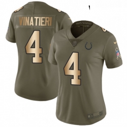 Womens Nike Indianapolis Colts 4 Adam Vinatieri Limited OliveGold 2017 Salute to Service NFL Jersey