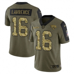 Men Jacksonville Jaguars 16 Trevor Lawrence 2021 Salute To Service Olive Camo Limited Stitched Jersey