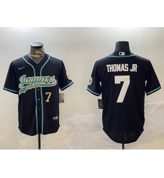 Men Jacksonville Jaguars 7 Brian Thomas Jr Black With Patch Cool Base Stitched Baseball Jersey 1