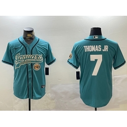 Men Jacksonville Jaguars 7 Brian Thomas Jr Teal With Patch Cool Base Stitched Baseball Jersey 2