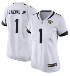 Women Jacksonville Jaguars 1 Travis Etienne JR White 2024 Prowler Throwback Vapor Limited Stitched Football Jersey