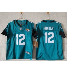 Women Jacksonville Jaguars 12 Travis Hunter Teal 2024 F U S E Vapor Limited Stitched Football Jersey 