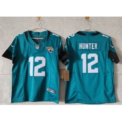 Women Jacksonville Jaguars 12 Travis Hunter Teal 2024 F U S E Vapor Limited Stitched Football Jersey 