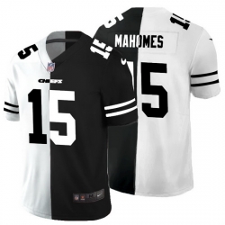 Kansas City Chiefs 15 Patrick Mahomes Men Black V White Peace Split Nike Vapor Untouchable Limited NFL Jersey