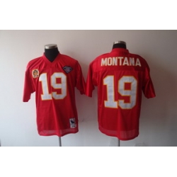 Kansas City Chiefs 19 Joe Montana Two Patch red throwback jerseys