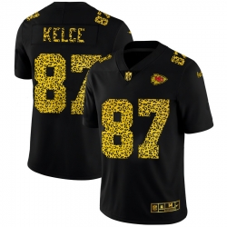 Kansas City Chiefs 87 Travis Kelce Men Nike Leopard Print Fashion Vapor Limited NFL Jersey Black