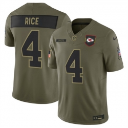 Men Kansas City Chiefs 4 Rashee Rice Olive 2025 F U S E  Salute to Service Limited Stitched Football Jersey