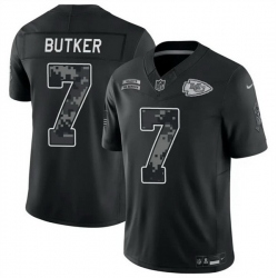 Men Kansas City Chiefs 7 Harrison Butker Black F U S E 2026 Salute to Service Limited Stitched Football Jersey