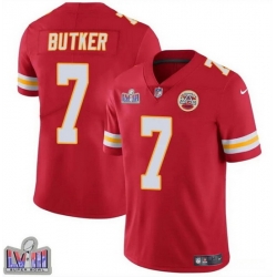 Men Kansas City Chiefs 7 Harrison Butker Red Super Bowl LVIII Patch Vapor Untouchable Limited Stitched Football Jersey