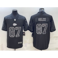 Men Kansas City Chiefs 87 Travis Kelce Black Reflective Limited Stitched Football Jersey