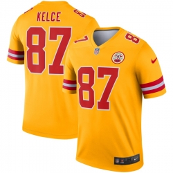 Nike Chiefs 87 Travis Kelce Gold Inverted Legend Jersey