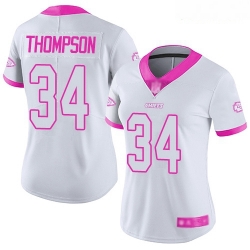 Chiefs #34 Darwin Thompson White Pink Women Stitched Football Limited Rush Fashion Jersey