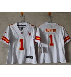 Women Kansas City Chiefs 1 Xavier Worthy White 2023 F U S E  Vapor Untouchable Limited Stitched Jersey 