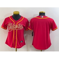 Women Kansas City Chiefs Blank Red With Patch Cool Base Stitched Baseball Jersey