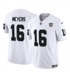 Men Las Vegas Raiders 16 Jakobi Meyers White 2024 F U S E 65th Anniversary Patch Vapor Stitched Football Jersey