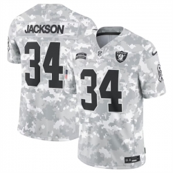 Men Las Vegas Raiders 34 Bo Jackson 2024 Arctic Camo Salute To Service Limited Stitched Football Jersey