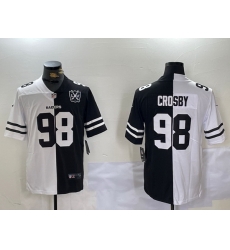 Men Las Vegas Raiders 98 Maxx Crosby Black  26 White Split With 65th Anniversary Patch Vapor Limited Stitched Jersey 1