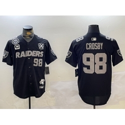 Men Las Vegas Raiders 98 Maxx Crosby Black With Nevada Silver Stat Patch And 65th Anniversary Patch 3 Star C Patch Stitched Baseball Jersey 3