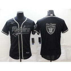 Men Las Vegas Raiders Black Team Big Logo With Patch Flex Base Stitched Baseball Jersey