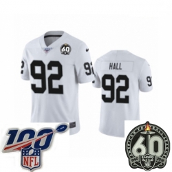 Men Oakland Raiders #92 P.J. Hall White 60th Anniversary Vapor Untouchable Limited Player 100th Season Football Jersey