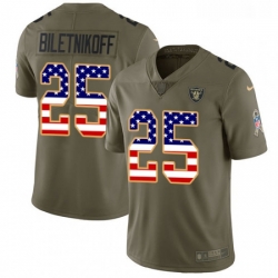 Mens Nike Oakland Raiders 25 Fred Biletnikoff Limited OliveUSA Flag 2017 Salute to Service NFL Jersey