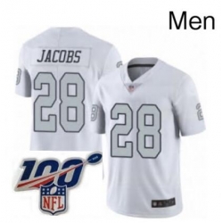 Mens Oakland Raiders 28 Josh Jacobs Limited White Rush 100th Season Football Jersey