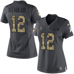 Nike Raiders #12 Kenny Stabler Black Womens Stitched NFL Limited 2016 Salute to Service Jersey