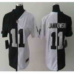 Womens Nike Oakland Raiders 11 Sebastian Janikowski Black and White Split NFL Jersey