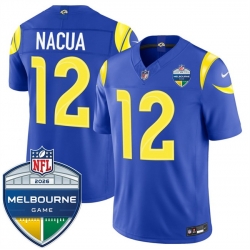 Men Los Angeles Rams  12 Puka Nacua Royal 2026 F U S E  Melbourne Game Patch Vapor Limited Stitched Football Jersey