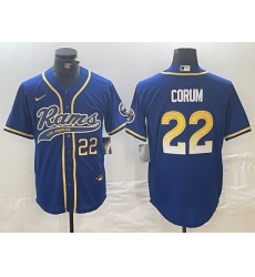 Men Los Angeles Rams 22 Blake Corum Royal Cool Base Stitched Baseball Jersey 2