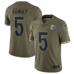 Men Los Angeles Rams 5 Jalen Los Angeles Ramsey Olive 2022 Salute To Service Limited Stitched Jersey