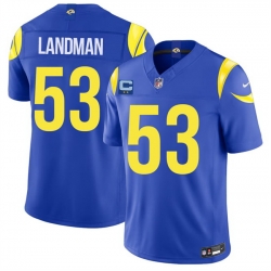 Men Los Angeles Rams  53 Nate Landman Royal 2026 F U S E  2 Star C Patch Vapor Limited Stitched Football Jersey