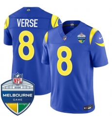 Men Los Angeles Rams  8 Jared Verse Royal 2026 F U S E  Melbourne Game Patch Vapor Limited Stitched Football Jersey