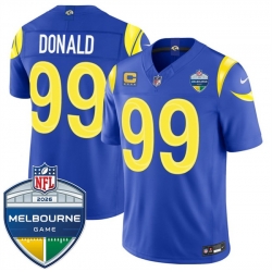 Men Los Angeles Rams  99 Aaron Donald Royal 2026 F U S E  4 Star C Patch And Melbourne Game Patch Vapor Limited Stitched Football Jersey