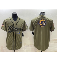 Men Los Angeles Rams Olive Salute To Service Team Big Logo Cool Base Stitched Baseball Jersey