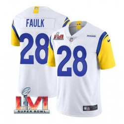 Nike Los Angeles Rams 28 Marshall Faulk White 2022 Super Bowl LVI Vapor Limited Jersey