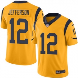 Nike Rams 12 Van Jefferson Gold Men Stitched NFL Limited Rush Jersey