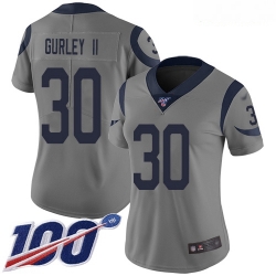 Rams #30 Todd Gurley II Gray Women Stitched Football Limited Inverted Legend 100th Season Jersey