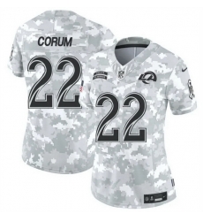 Women Los Angeles Rams 22 Blake Corum 2024 F U S E Arctic Camo Salute To Service Limited Stitched Football Jersey