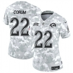 Women Los Angeles Rams 22 Blake Corum 2024 F U S E Arctic Camo Salute To Service Limited Stitched Football Jersey