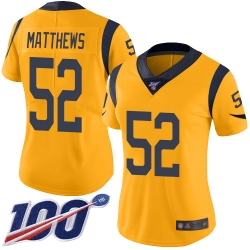 Women Rams 52 Clay Matthews Gold Stitched Football Limited Rush 100th Season Jersey