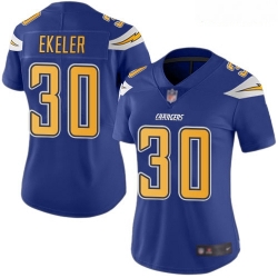 Chargers #30 Austin Ekeler Electric Blue Women Stitched Football Limited Rush Jersey