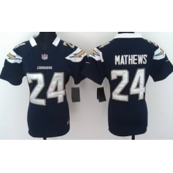 Women Nike San Diego Chargers 24# Ryan Mathews Dark Blue Nike NFL Jerseys