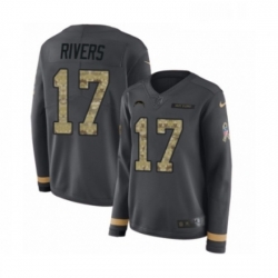 Womens Nike Los Angeles Chargers 17 Philip Rivers Limited Black Salute to Service Therma Long Sleeve NFL Jersey