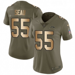 Womens Nike Los Angeles Chargers 55 Junior Seau Limited OliveGold 2017 Salute to Service NFL Jersey