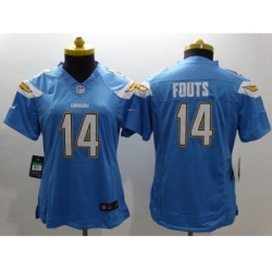 Womens Nike San Diego Chargers #14 Dan Fouts Electric Blue Alternate Stitched NFL Limited Jersey