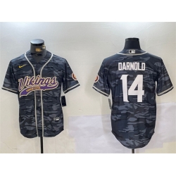 Men Minnesota Vikings 14 Sam Darnold Grey Camo Cool Base Stitched Baseball Jersey