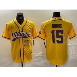 Men Minnesota Vikings 15 Dallas Turner Yellow Cool Base Stitched Baseball Jersey