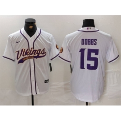 Men Minnesota Vikings 15 Joshua Dobbs White Cool Base Stitched Baseball Jersey